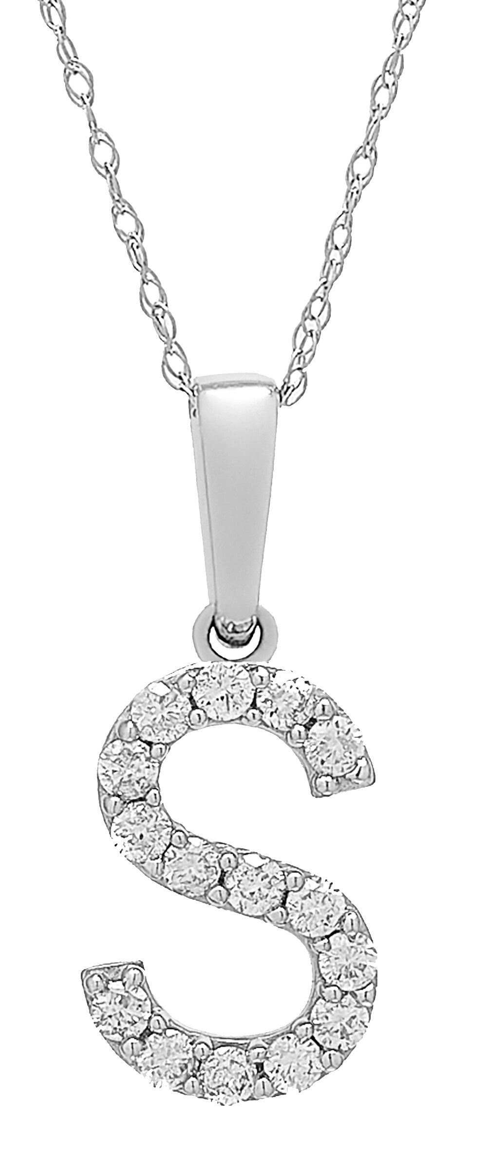 10k White Gold Letter "E" Initial Pendant Necklace with Diamonds 0.19ctw 
