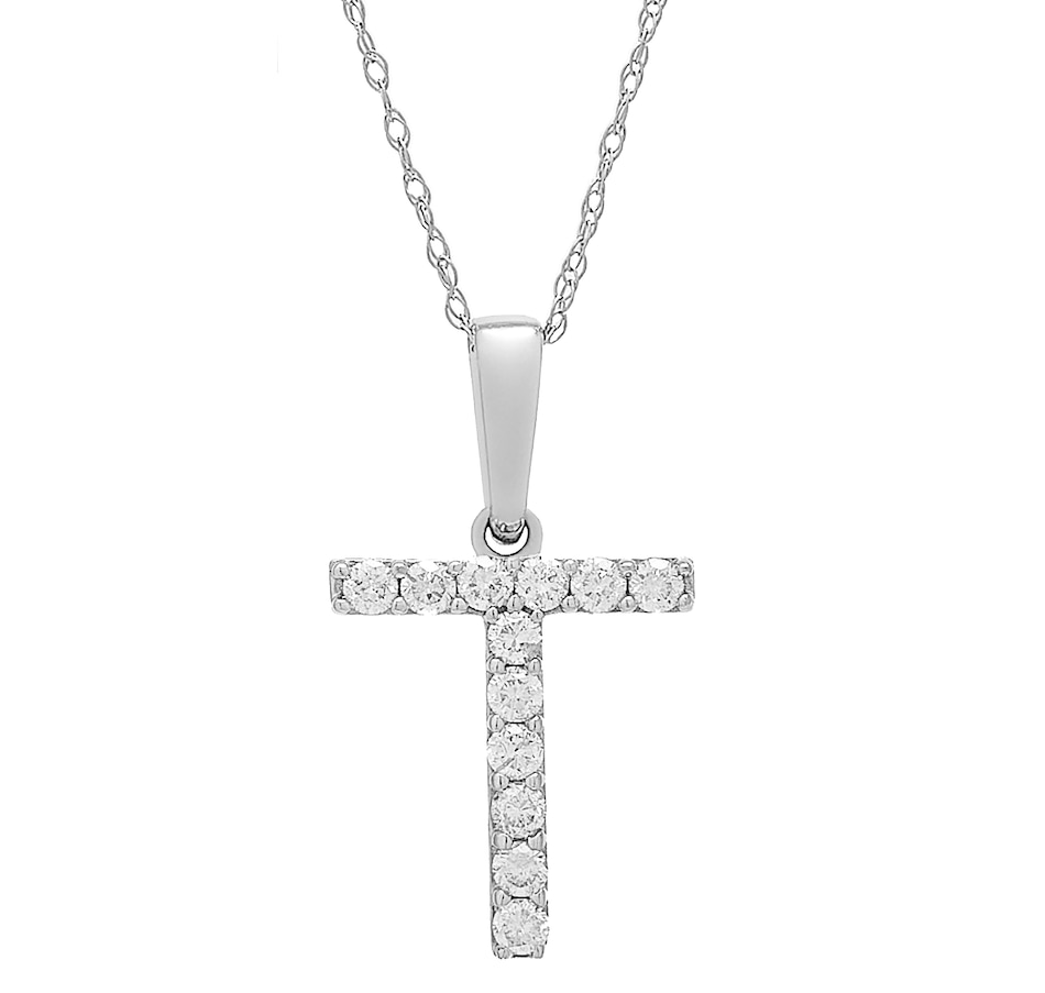 Image 496771_WGLT.jpg, Product 496-771 / Price $479.99, 14K White Gold 0.20 ctw Diamond Initial Pendant with Chain from Diamond Show on TSC.ca's Jewellery department