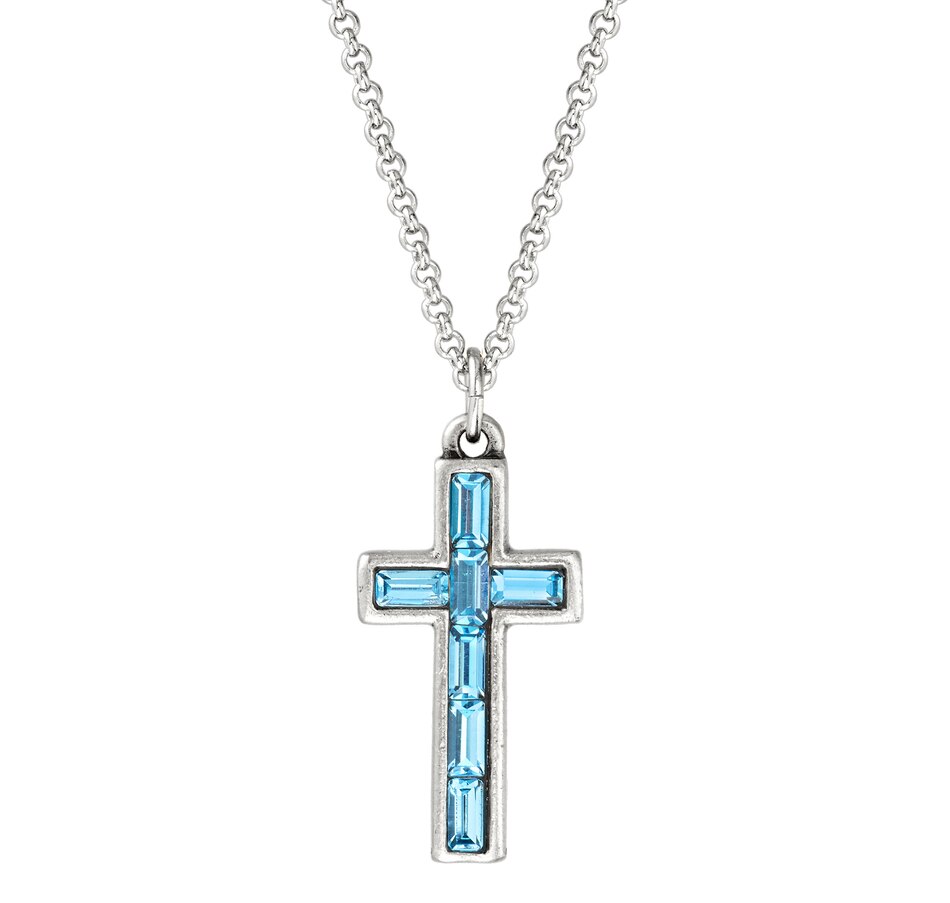 Image 496789_SVT.jpg, Product 496-789 / Price $29.33, Luca + Danni Crystal Baguette Cross Necklace in Aquamarine from Luca + Danni on TSC.ca's Jewellery department