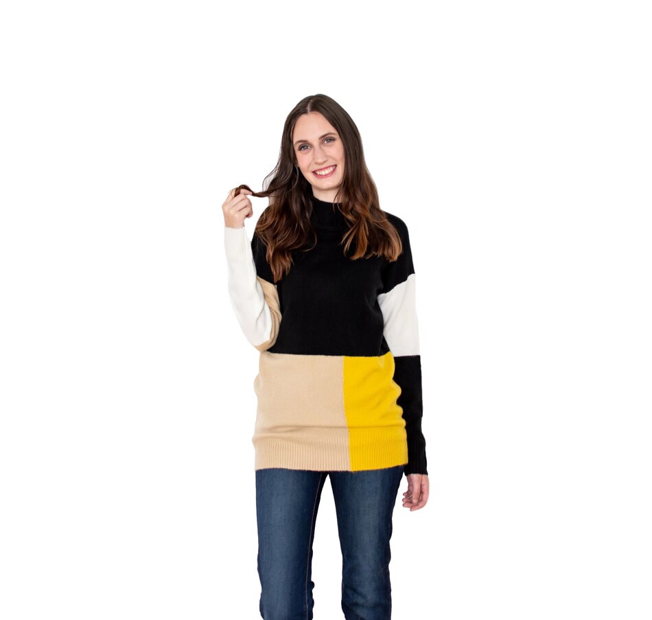 Image 496870_BKBWH.jpg, Product 496-870 / Price $34.33, Nado Colour Block Mock Neck Tunic from Nado on TSC.ca's Fashion department