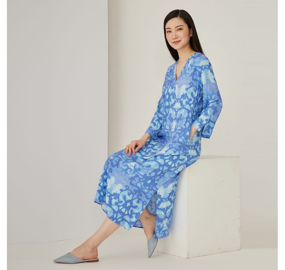 Image 496879_BLUAQ.jpg, Product 496-879 / Price $39.33, N Natori Printed V-Neck Caftan from N Natori on TSC.ca's Clothing & Shoes department