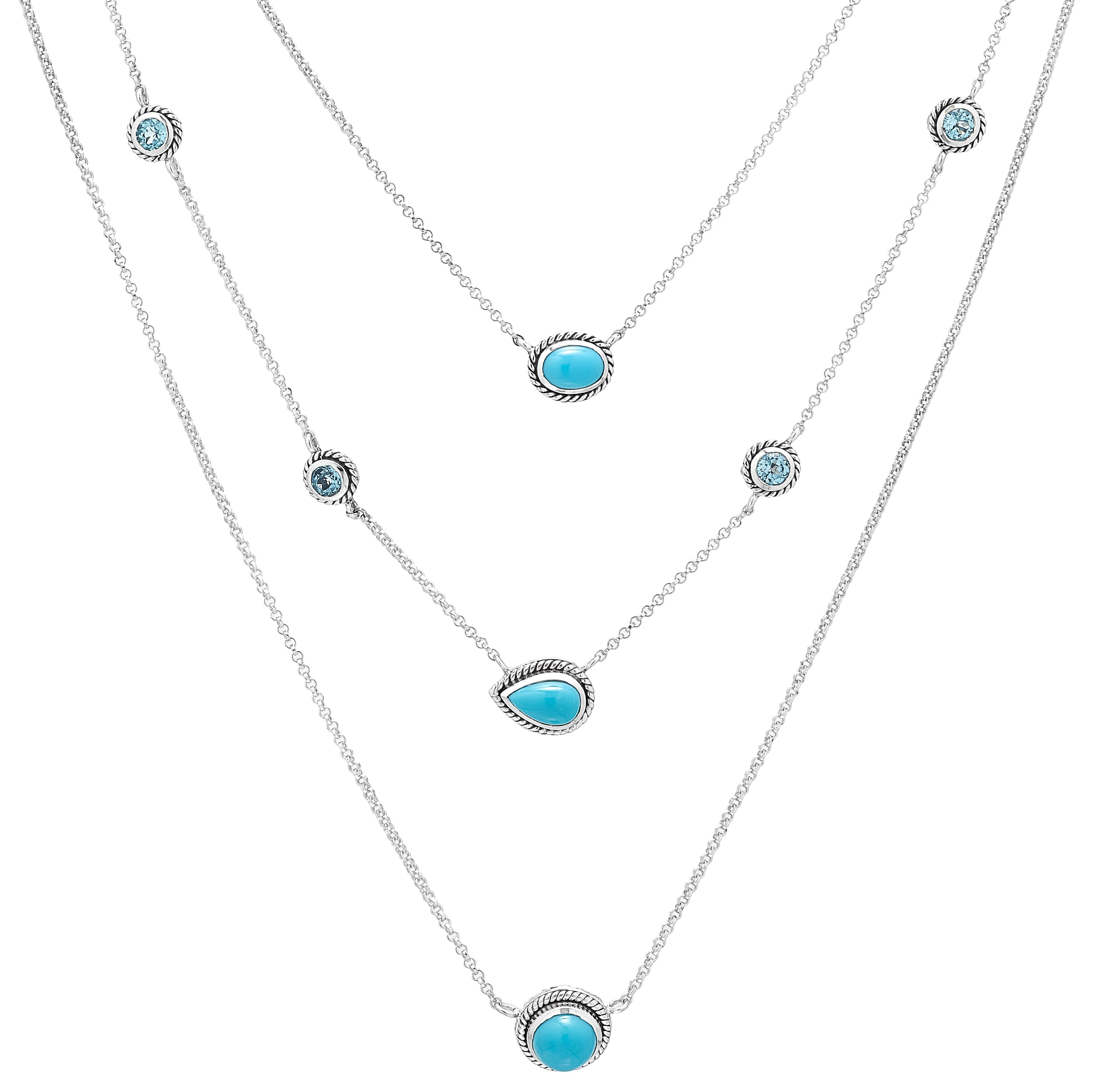 Tsc.ca - Samuel B. Collection Sterling Silver Multi Gemstone 3-Row Necklace