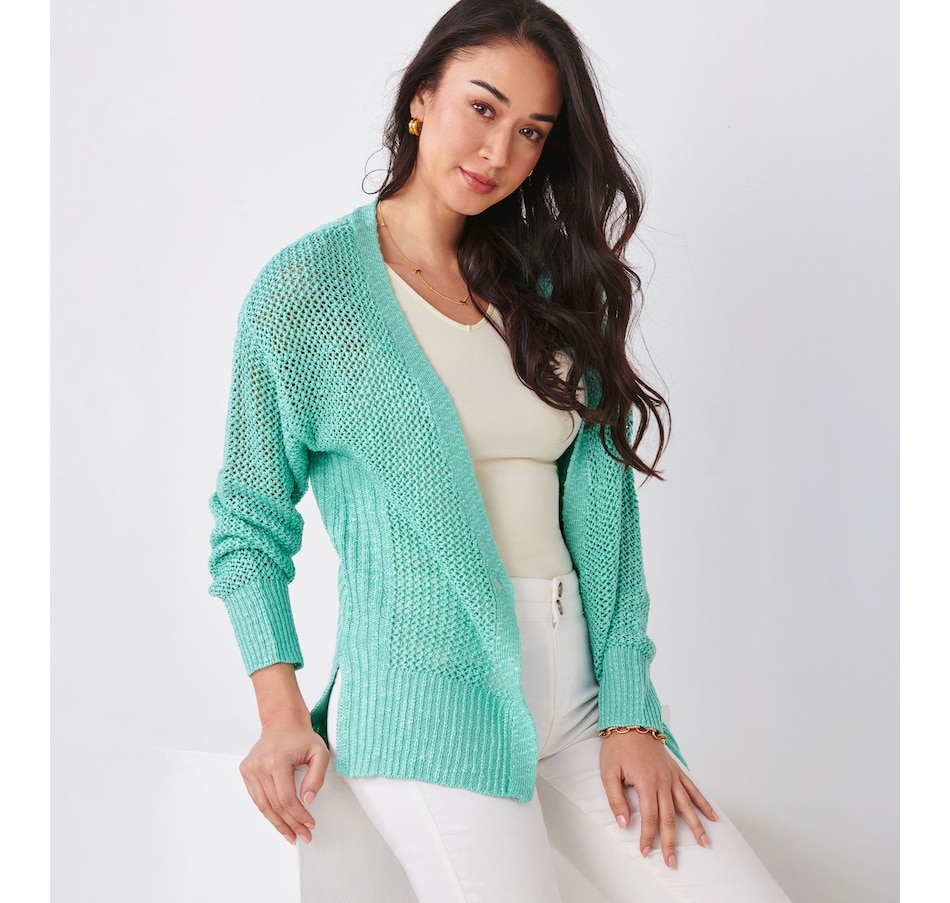 Image 505145_AQA.jpg, Product 505-145 / Price $54.88, Charlie Paige Long Sleeve V-neck Mesh Cardigan from Charlie Paige on TSC.ca's Fashion department