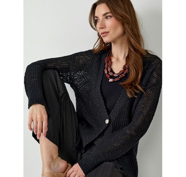 Charlie Paige Long Sleeve V-neck Mesh Cardigan