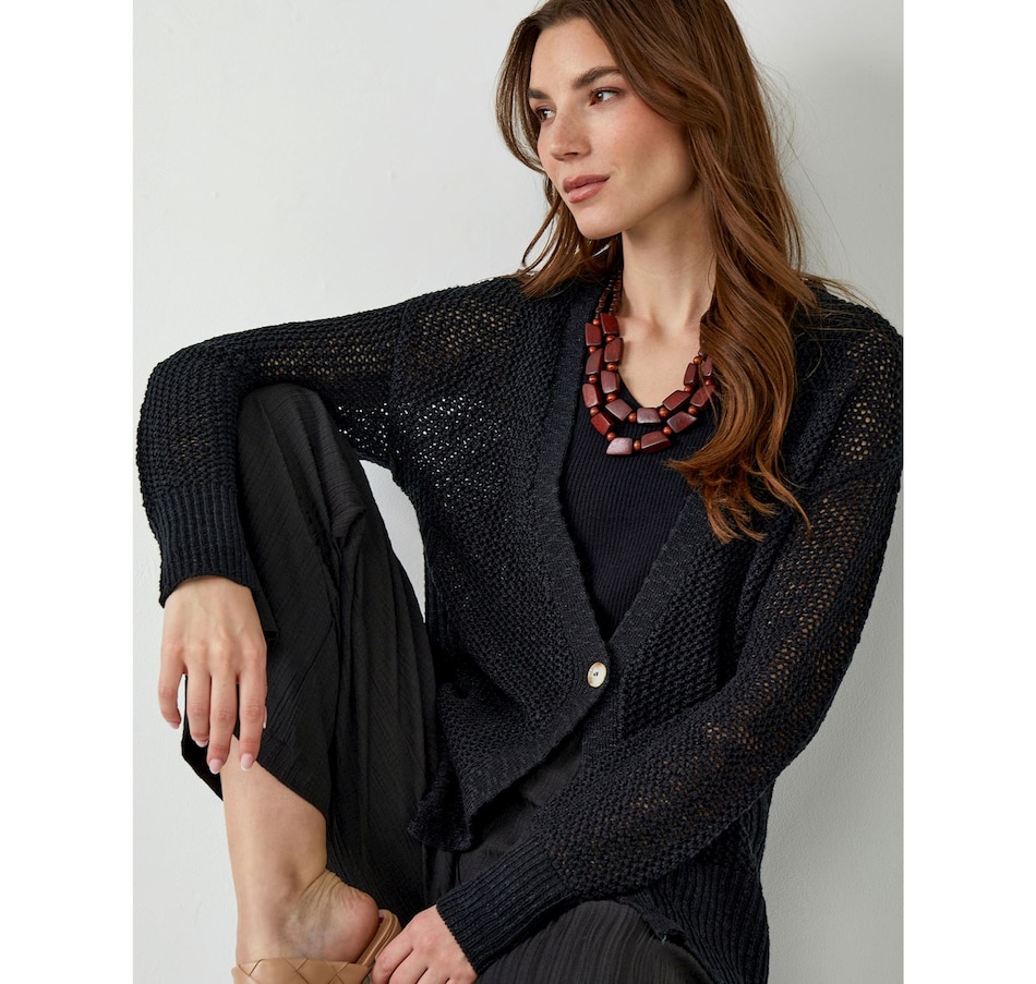 Image 505145_BLK.jpg, Product 505-145 / Price $54.88, Charlie Paige Long Sleeve V-neck Mesh Cardigan from Charlie Paige on TSC.ca's Fashion department