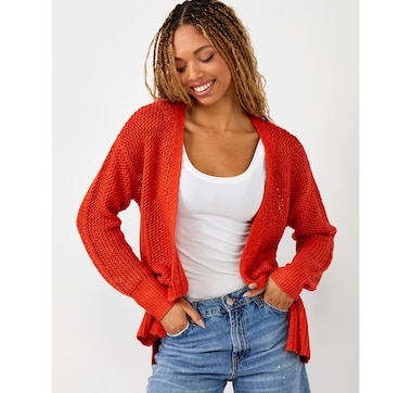 Charlie Paige Long Sleeve V-neck Mesh Cardigan