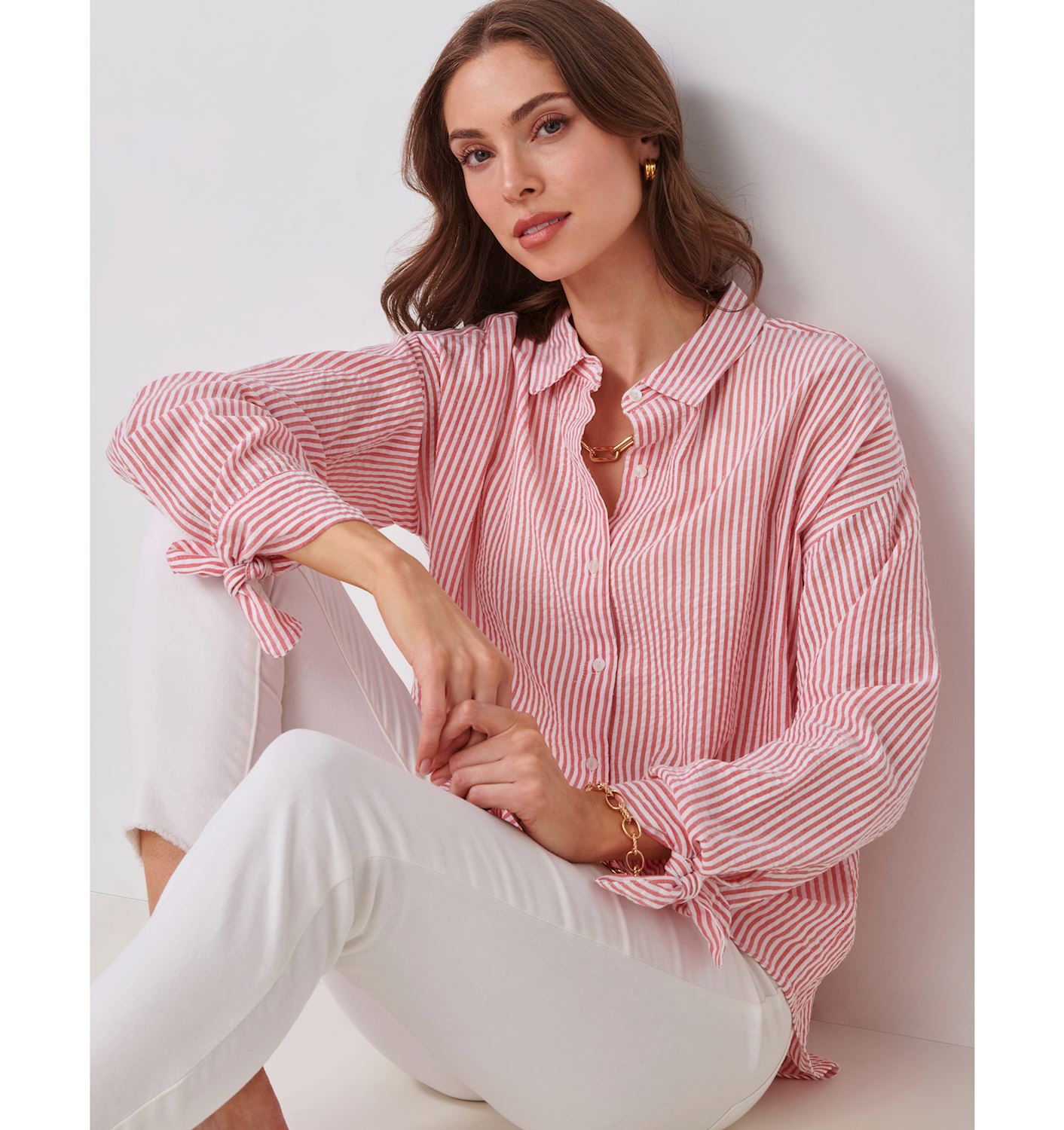 Charlie Paige Seer Sucker Button Front Blouse - TSC.ca