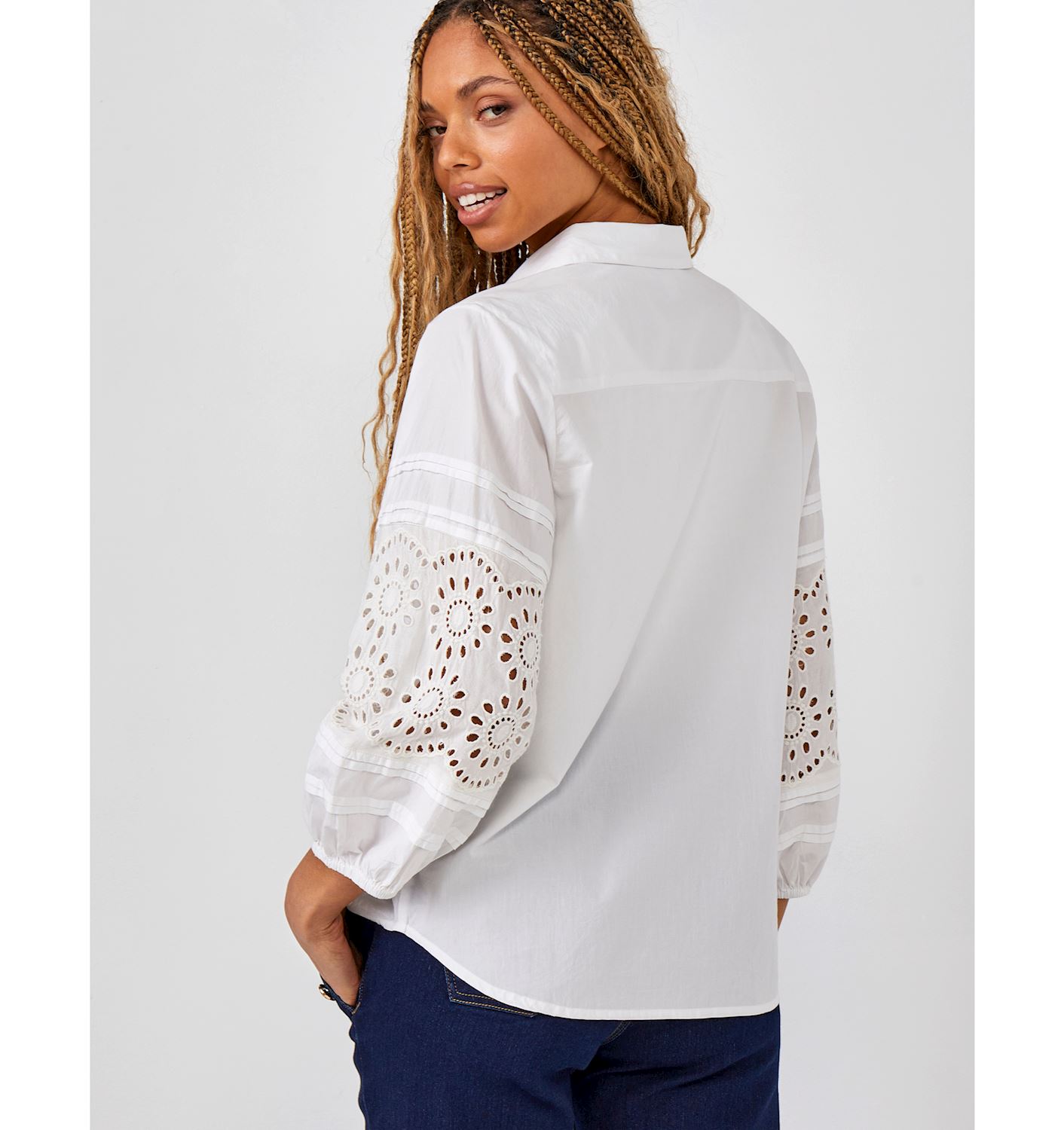 Charlie Paige Tencel Embroidered Sleeve Blouse - TSC.ca