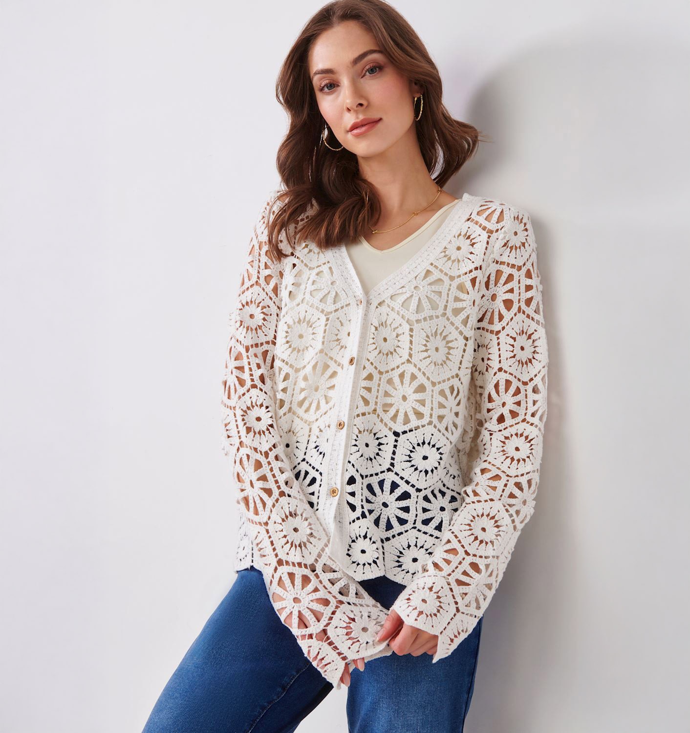 トップス cardoncello1piu1uguale3 CARDIGAN WH Cardigan in chunky cashmere with gold buttons – Barrie