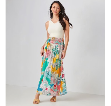 Charlie Paige Printed Skirt with Elastic Waistband