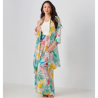 Charlie Paige Belted Tropical Print Kimono
