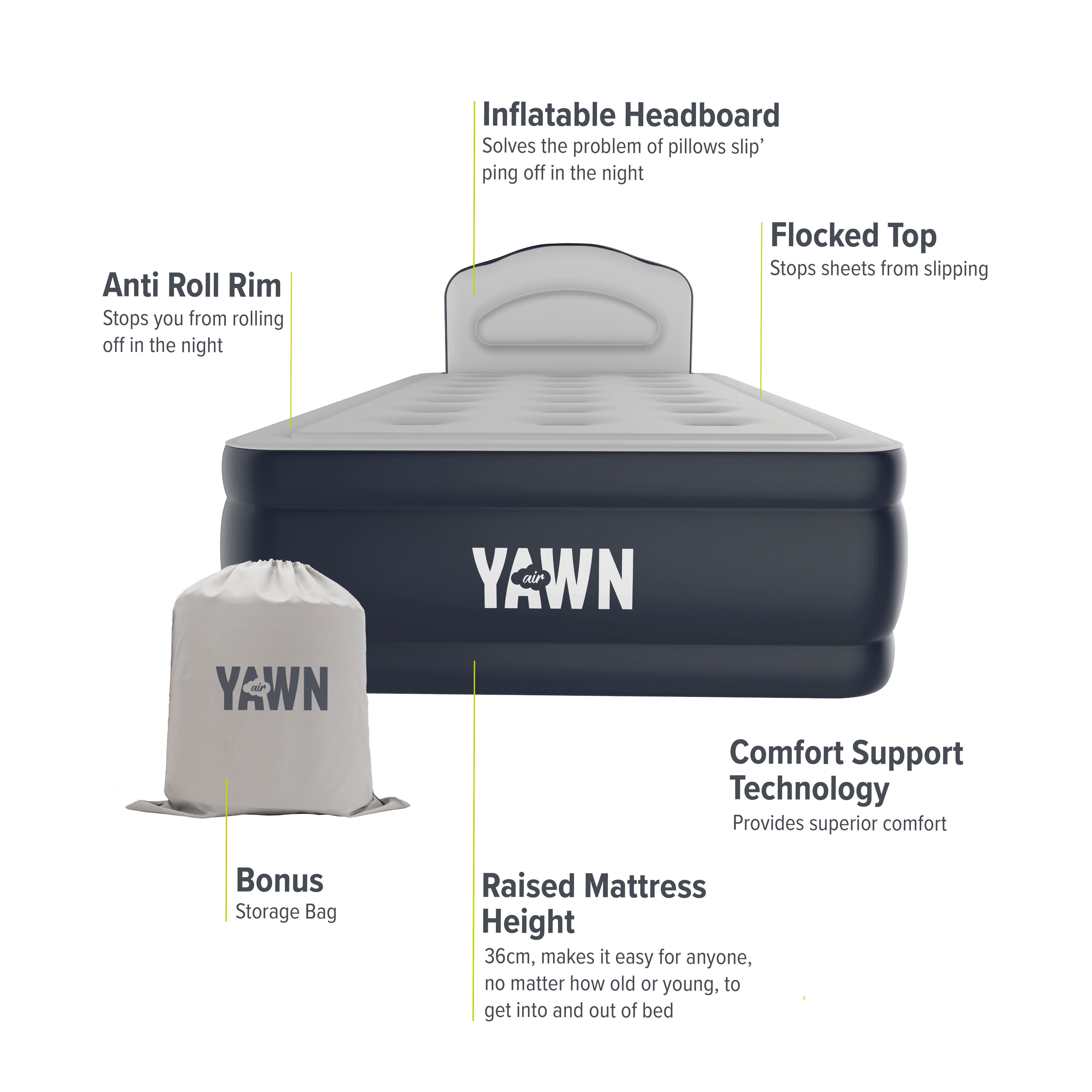 Yawn Self-Inflating Air Bed with Headboard and Fitted Sheet - TSC.ca