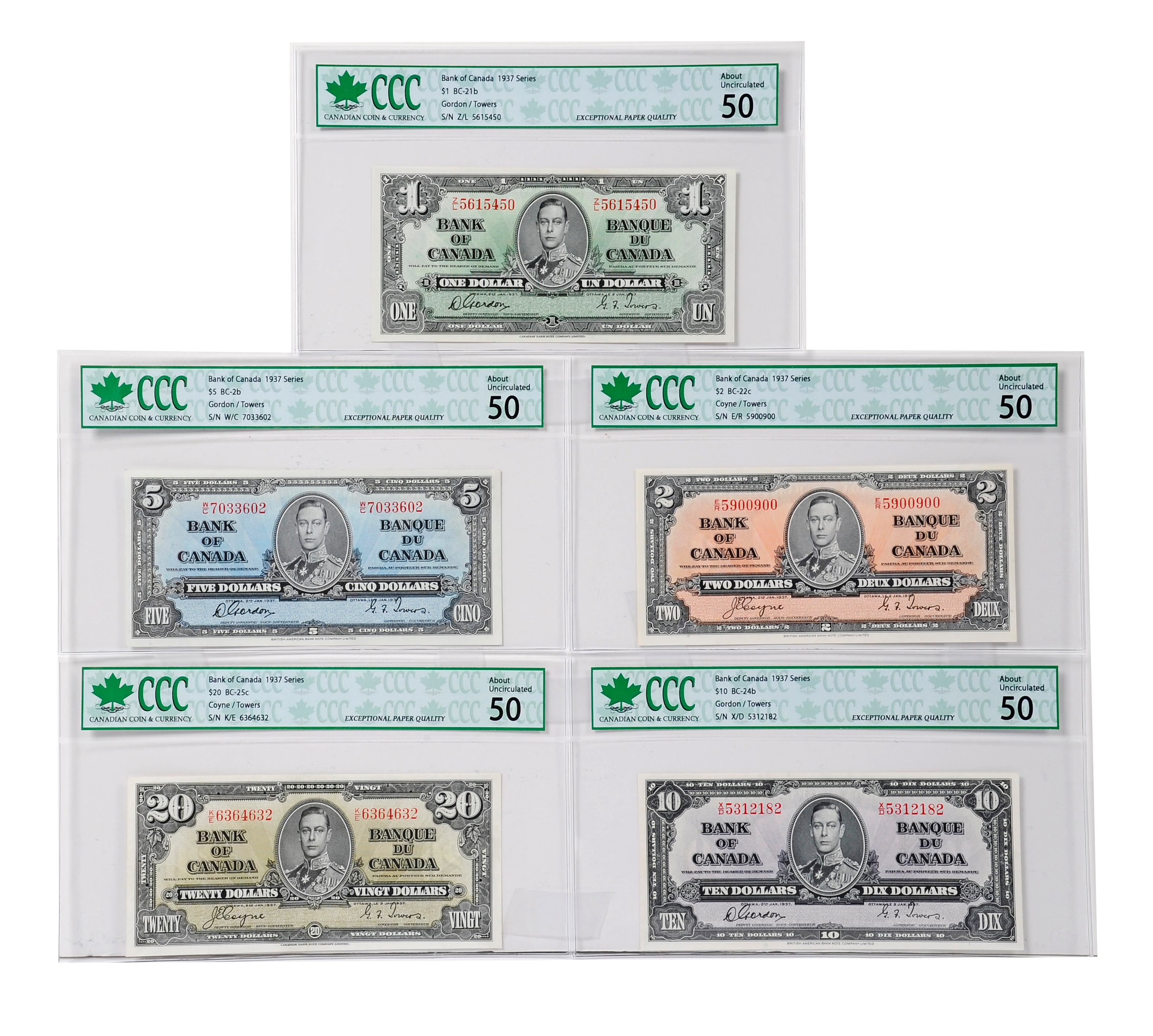 SET OF 5 DIFFRENTE $10 CANADIAN BANK NOTES IN GEM UNCIRCULATED CONDITION