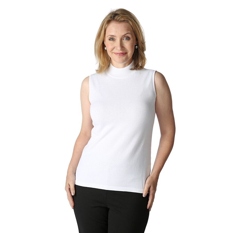 Image 520258_WHT.jpg, Product 520-258 / Price $24.33, Joan Rivers Mock Turtleneck Sleeveless Sweater from Joan Rivers on TSC.ca's Clothing & Shoes department