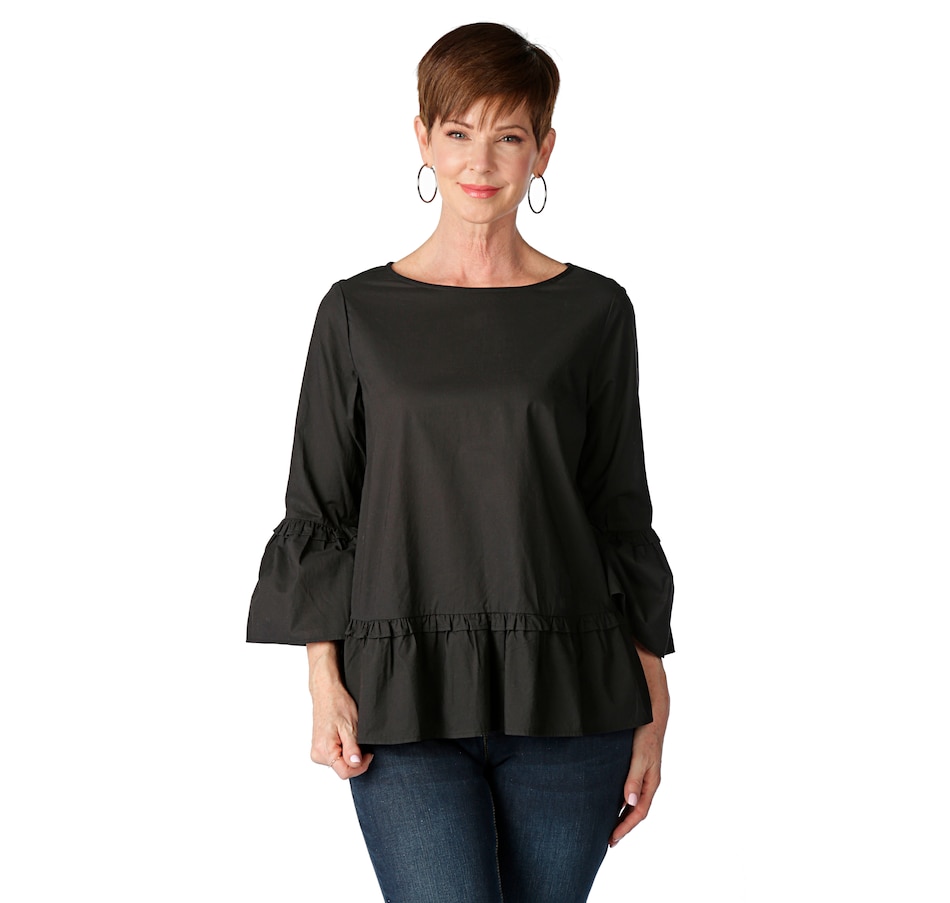 Image 523779_BLK.jpg , Product 523-779 / Price $47.88 , DG2 by Diane Gilman Poplin Woven Ruffle Top from DG2 by Diane Gilman on TSC.ca's Fashion department