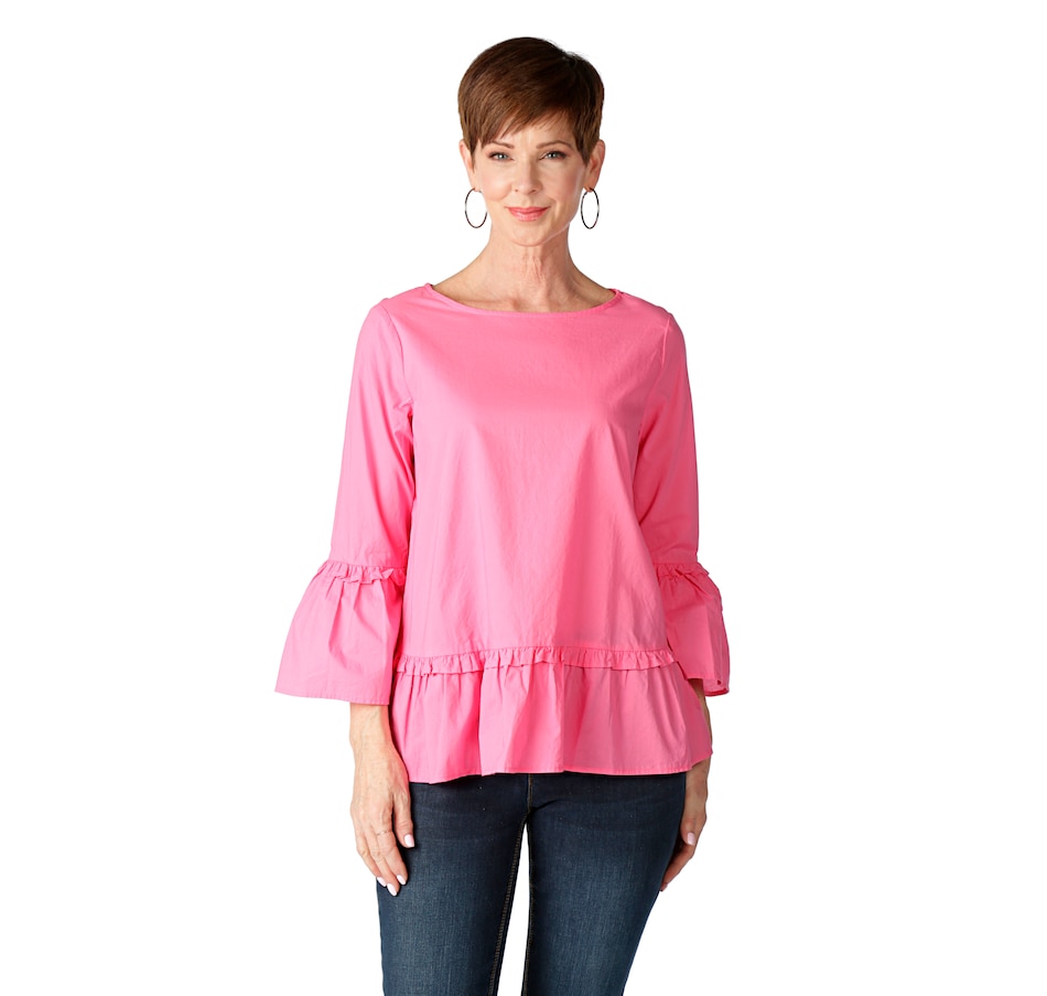 Image 523779_PNK.jpg , Product 523-779 / Price $19.33 , DG2 by Diane Gilman Poplin Woven Ruffle Top from DG2 by Diane Gilman on TSC.ca's Fashion department