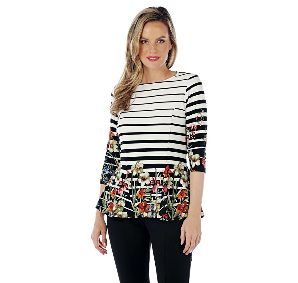 Image 524425_BKMU.jpg , Product 524-425 / Price $40.33 , Guillaume Printed Peplum Top with Three-Quarter Sleeves from Guillaume Fashions on TSC.ca's Fashion department