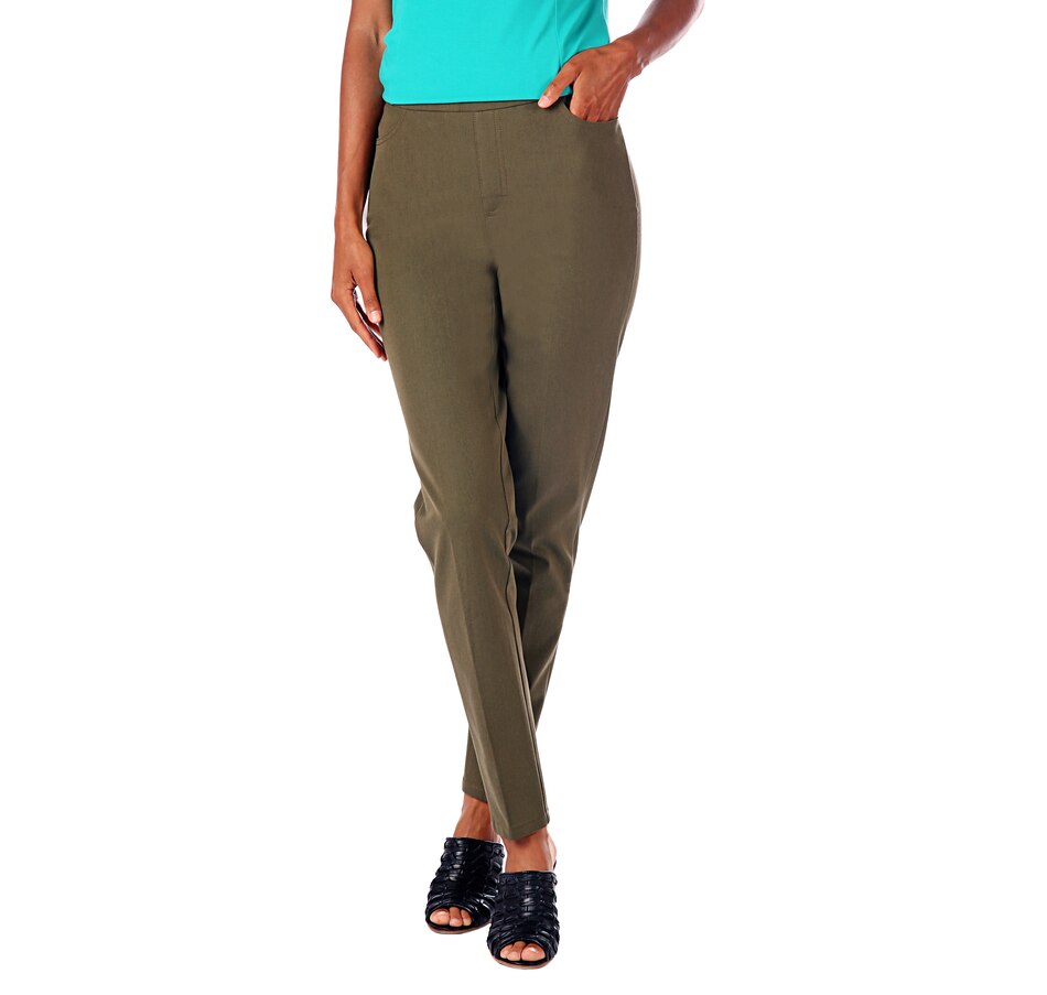 Image 524761_EAGRN.jpg , Product 524-761 / Price $24.33 , Isaac Mizrahi Live! 24/7 Stretch Full Length Slim Pull On Pant from Isaac Mizrahi Fashion on TSC.ca's Fashion department