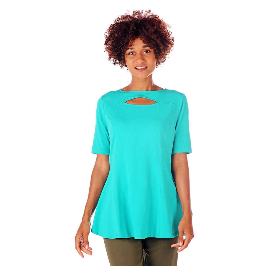 Image 524762_GTQ.jpg , Product 524-762 / Price $14.33 , Isaac Mizrahi Live! Above Elbow Sleeve Shirttail Peplum Top from Isaac Mizrahi Fashion on TSC.ca's Fashion department