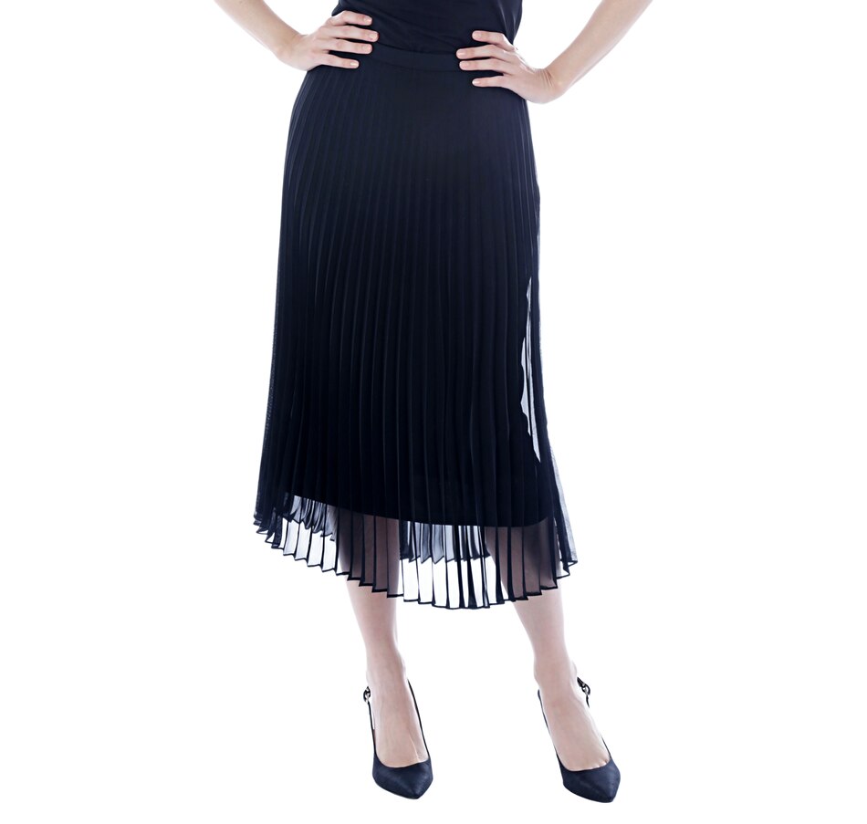 Image 525538_BLK.jpg , Product 525-538 / Price $38.33 , Guillaume Chiffon Pleated Midi Skirt with Jersey Lining from Guillaume Fashions on TSC.ca's Fashion department