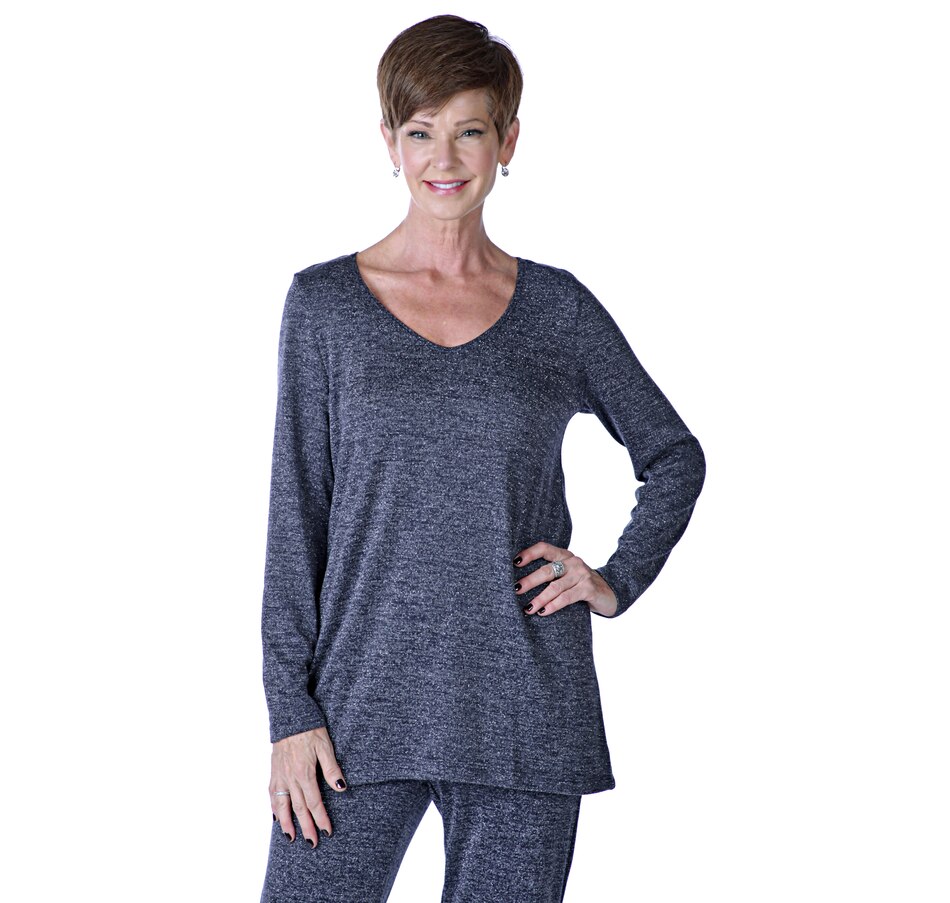 Image 526372_NVY.jpg , Product 526-372 / Price $54.90 , Kim & Co. Shimmer Sweater Knit Long Sleeve Tunic from Kim & Co. on TSC.ca's Fashion department