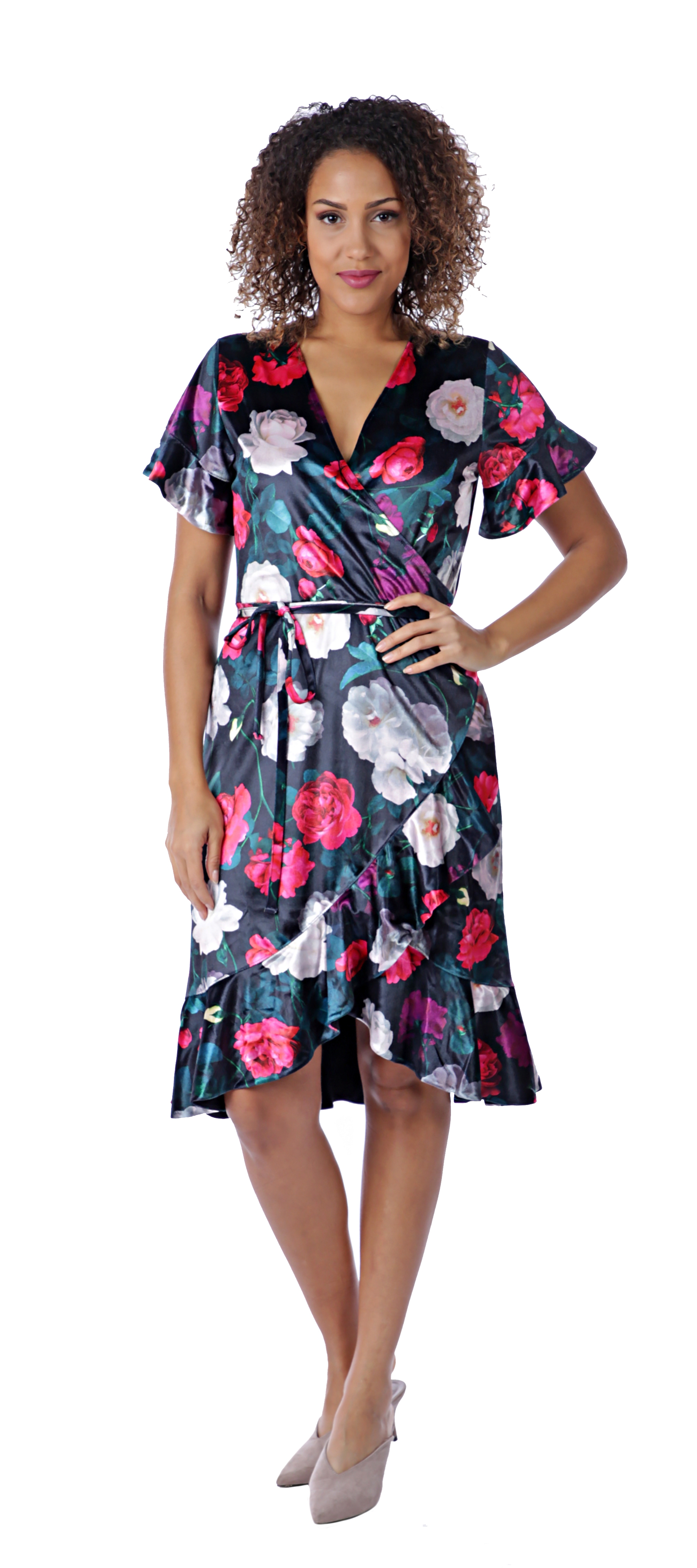 velvet faux wrap dress