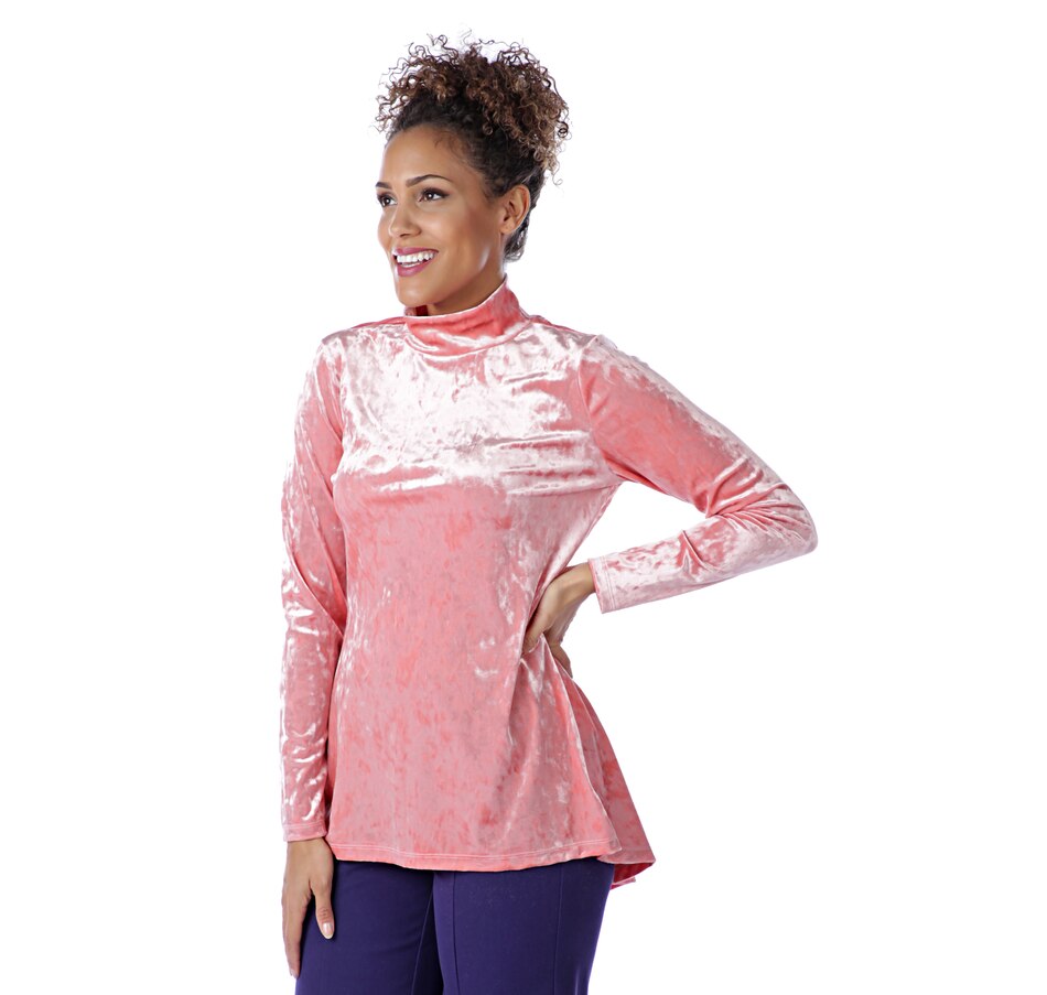 Image 526526_CRMBL.jpg , Product 526-526 / Price $29.88 , Isaac Mizrahi Live! Crushed Velvet Mock Neck With Peplum Back from Isaac Mizrahi Live! on TSC.ca's Fashion department