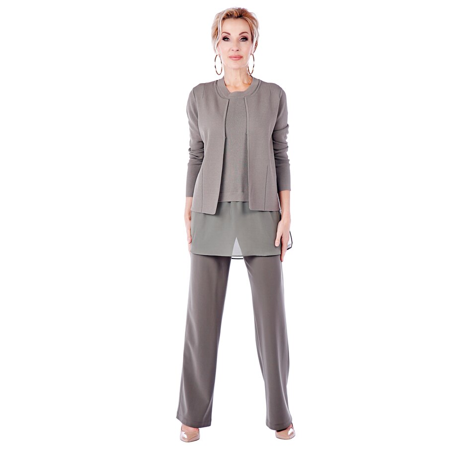 Image 526561_OLI.jpg , Product 526-561 / Price $190.00 , Brian Bailey Knit Open Cardigan & Sleeveless Top with Georgette Shirt Bottom from Brian Bailey Fashions on TSC.ca's Fashion department