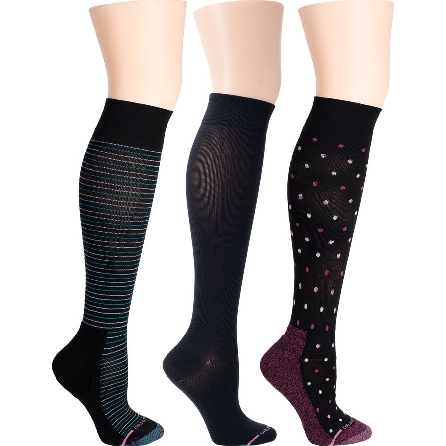 Image 526698.jpg, Product 526-698 / Price $62.97, Dr. Motion Stripe, Dots & Solid Half-Cushion Knee-High Women's Compression Socks 3-Pack from Dr. Motion on TSC.ca's Fashion department