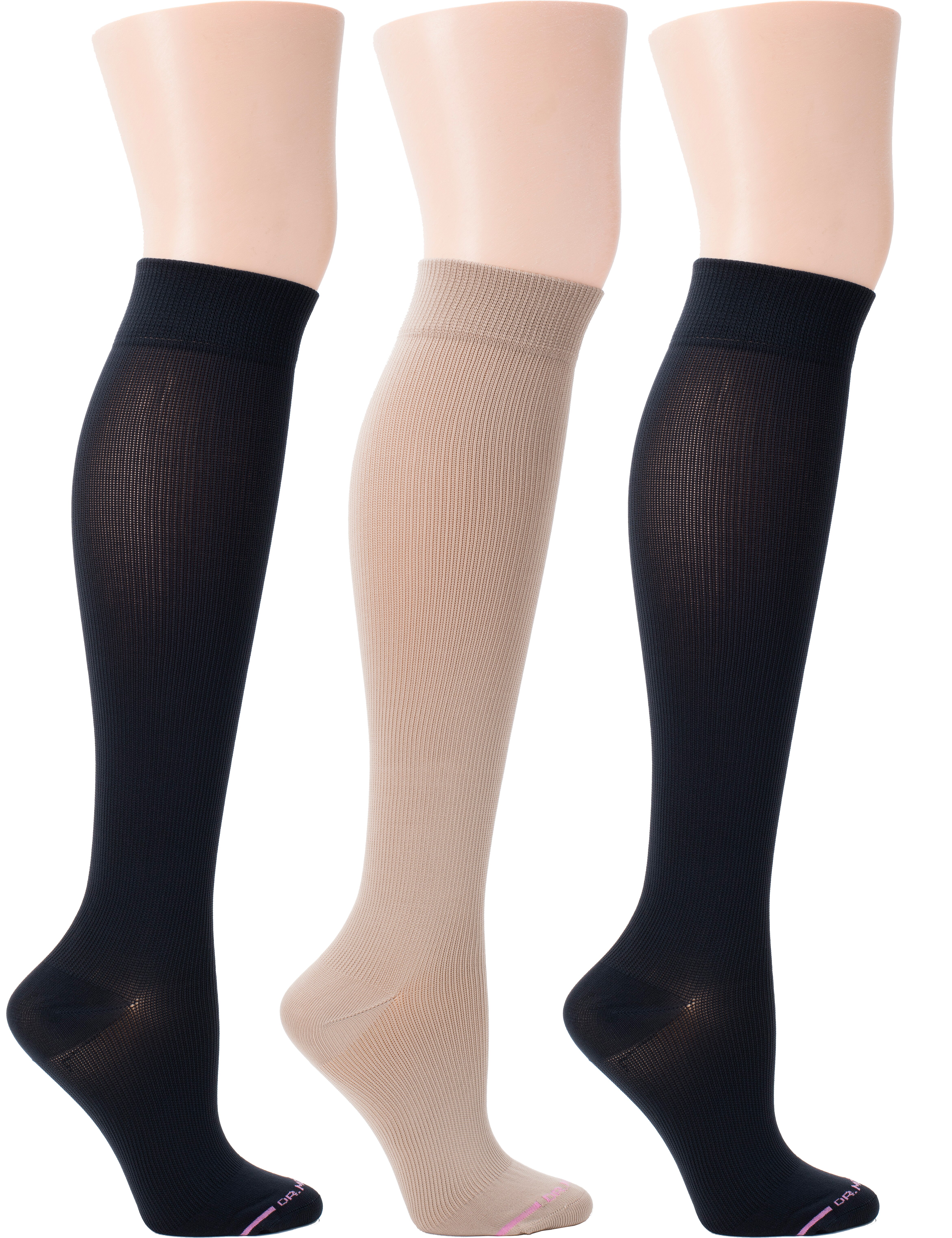 Dr. Motion Solid Microfiber Nylon Knee-High Women's Compression Socks 3-Pack