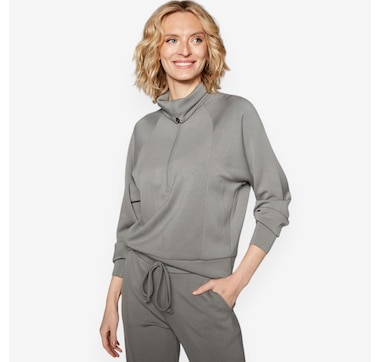 Isaac Mizrahi Soft Luxe Soho Pullover Zip Mock Neck Sweatshirt