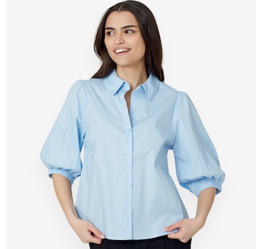 Isaac Mizrahi Cotton Poplin Peasant Sleeve Popover Shirt