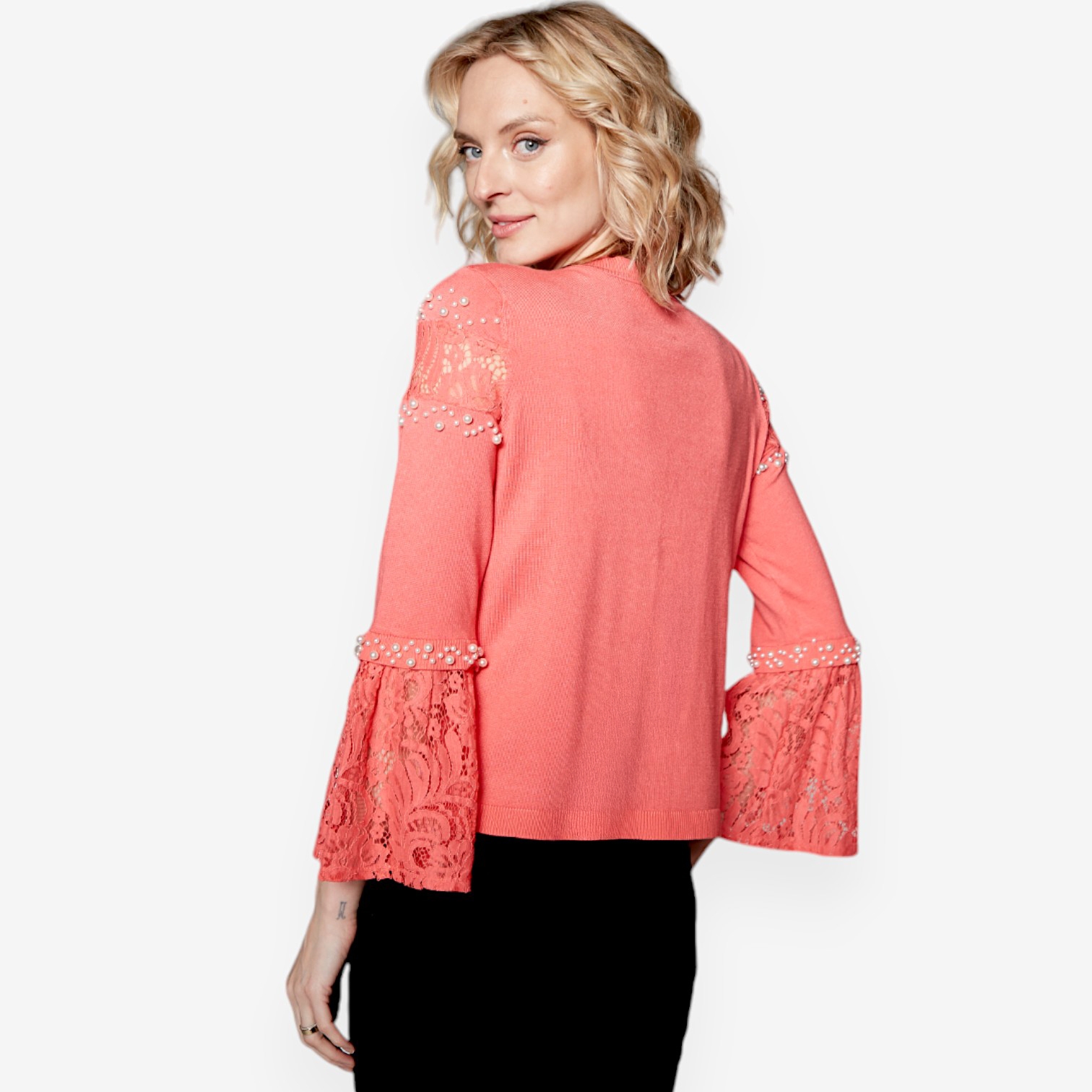 Isaac Mizrahi Lace and Pearl Fine Knit Cardigan - TSC.ca