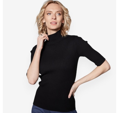 Isaac Mizrahi Elbow Sleeve Mock Neck Sweater