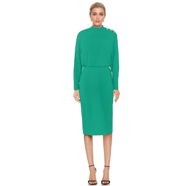Product 527-422 / Price $60.33 , Badgley Mischka Long Sleeve Dress with Gold Button Shoulder Detail