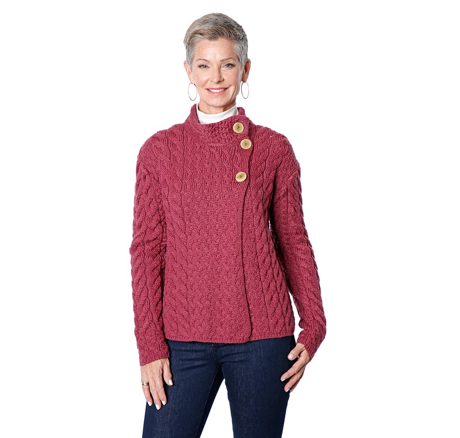 Image 527779_JAM.jpg, Product 527-779 / Price $59.33, Aran Woollen Mills Supersoft Merino Asymmetric 2-Button Cardigan from Aran Woollen Mills on TSC.ca's Fashion department