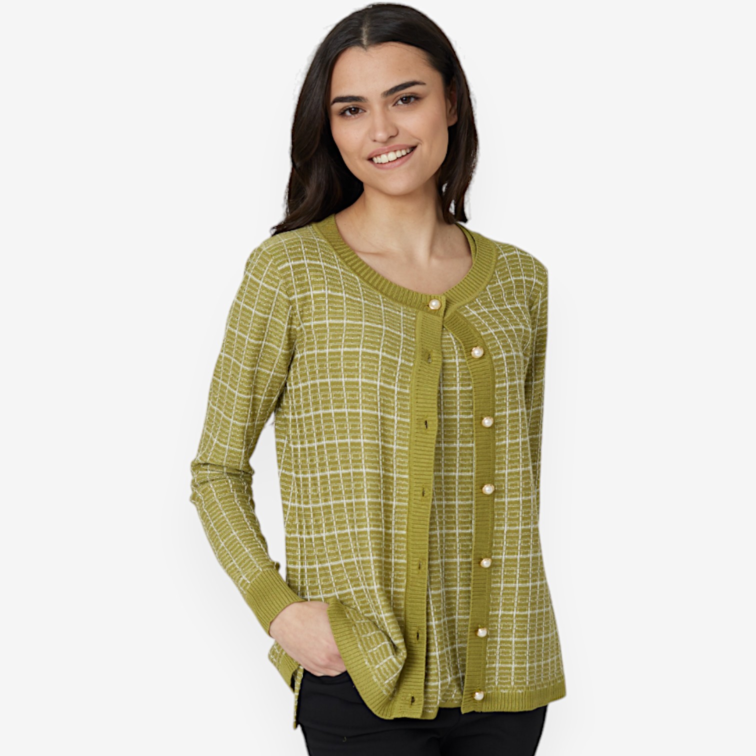 nina Nina Leonard Scoop Neck Plaid Knit Cardigan Set (2-pieces) - TSC.ca