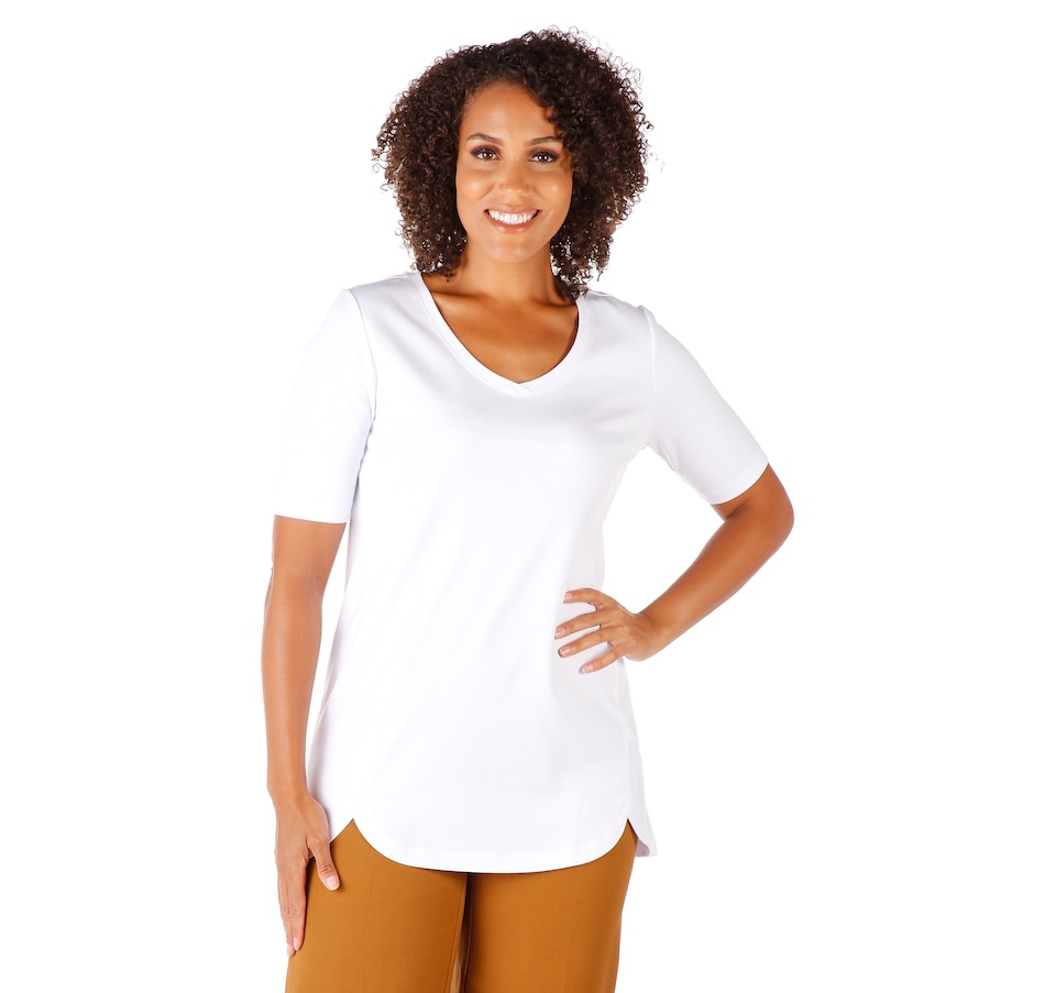 Image 528368_BRWHT.jpg, Product 528-368 / Price $14.33, Isaac Mizrahi Live! Essentials Tulip Hem Top on TSC.ca's Fashion department