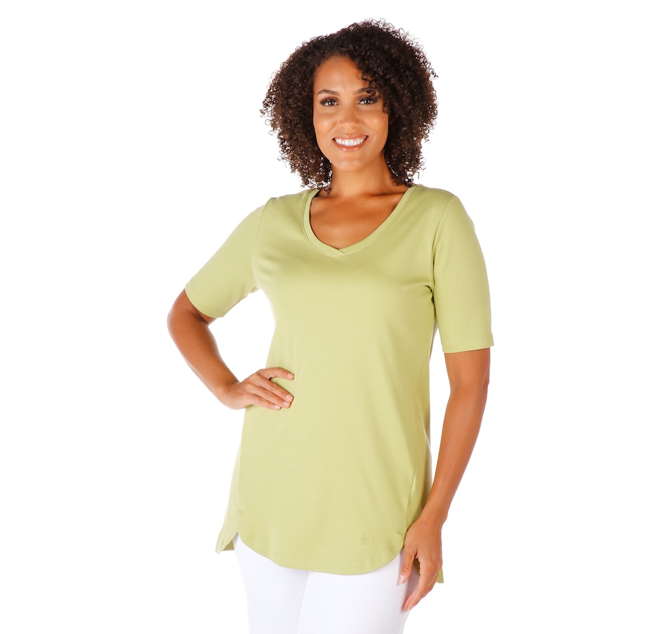 Image 528368_GRN.jpg, Product 528-368 / Price $14.33, Isaac Mizrahi Live! Essentials Tulip Hem Top on TSC.ca's Fashion department