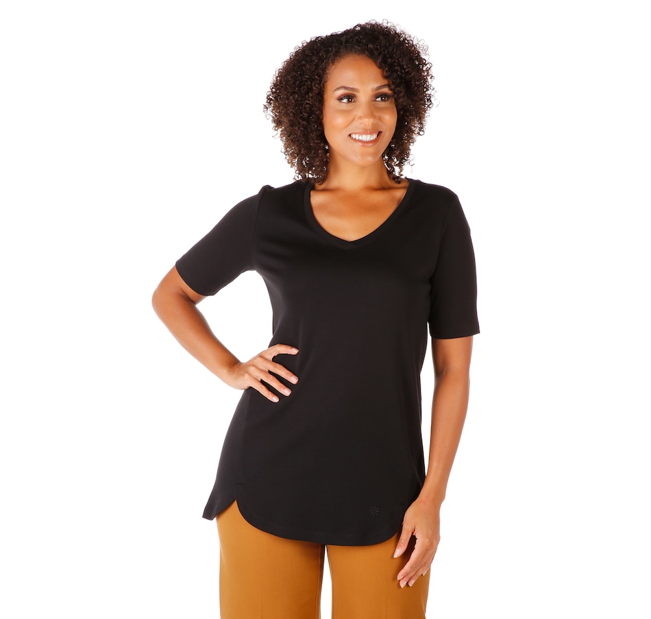 Image 528368_JTBK.jpg, Product 528-368 / Price $14.33, Isaac Mizrahi Live! Essentials Tulip Hem Top on TSC.ca's Fashion department