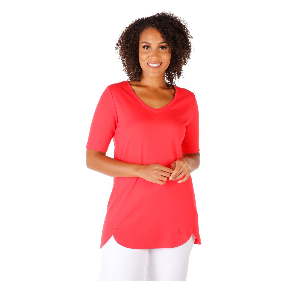 Image 528368_RED.jpg, Product 528-368 / Price $14.33, Isaac Mizrahi Live! Essentials Tulip Hem Top on TSC.ca's Fashion department