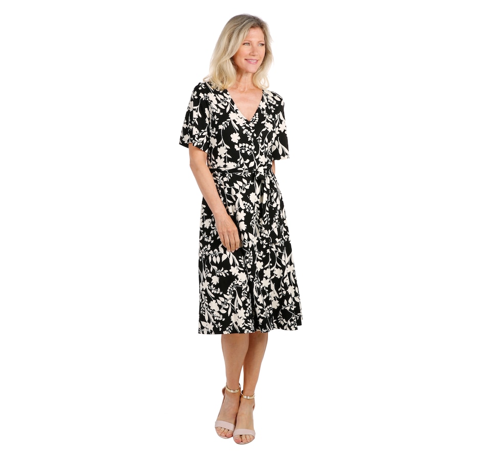 Image 528369_BLK.jpg , Product 528-369 / Price $49.88 , Isaac Mizrahi Live! Faux Wrap Printed Floral Dress from Isaac Mizrahi Live! on TSC.ca's Fashion department