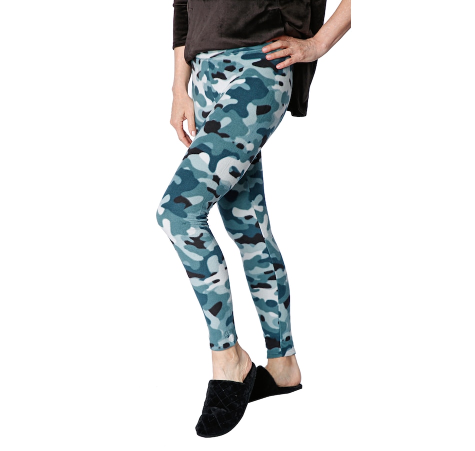 NEW CUDDL DUDS 2 PAIR OF FLEECEWEAR STRETCH LEGGINGS BLACK /GREEN CAMO  SMALL S