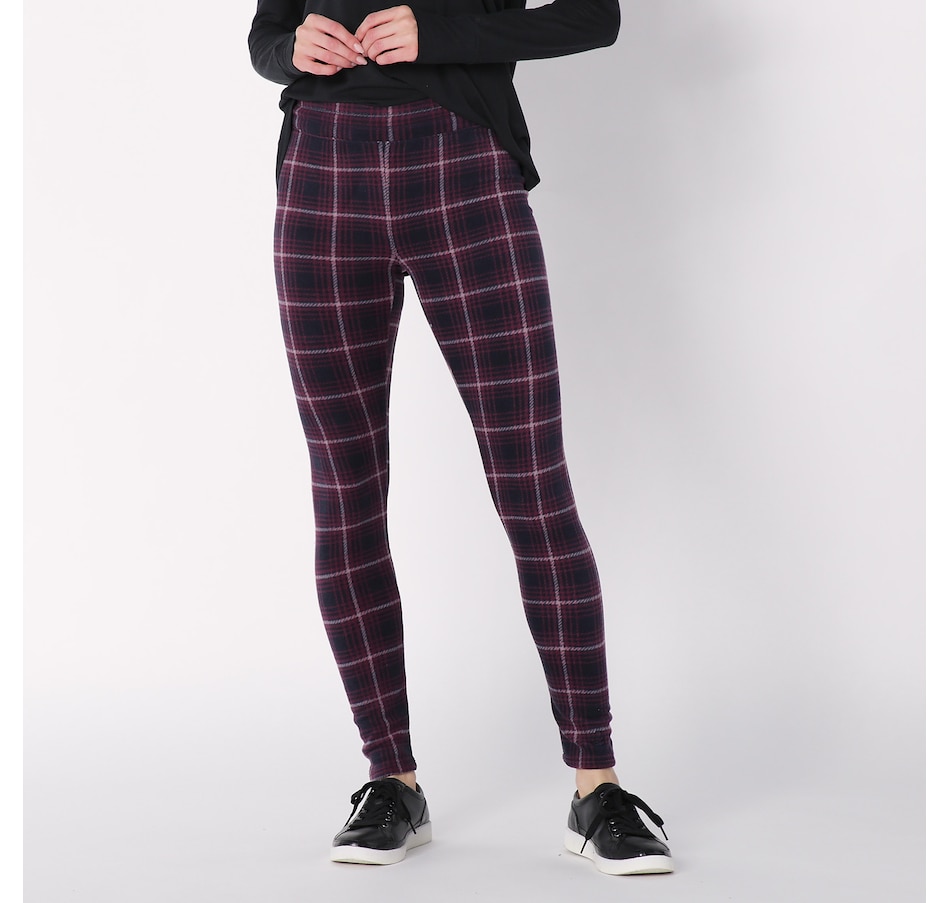 Cuddl Duds Womens Pant Fleece Stretch Leggings Pants Grape Plaid