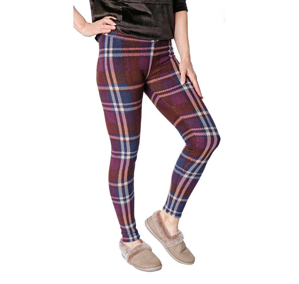 Cuddl Duds Womens Pant Fleece Stretch Leggings Pants Grape Plaid XL