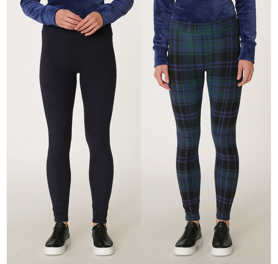 Cuddl Duds Fleecewear Stretch Leggings Pack of 2,Navy Plaid X