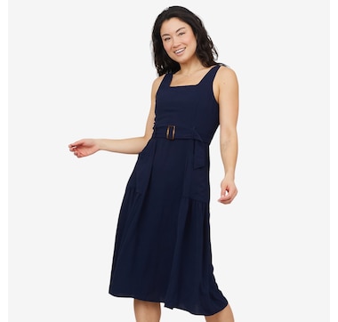 Nina Leonard Square Neck Sleeveless Dress with Pockets