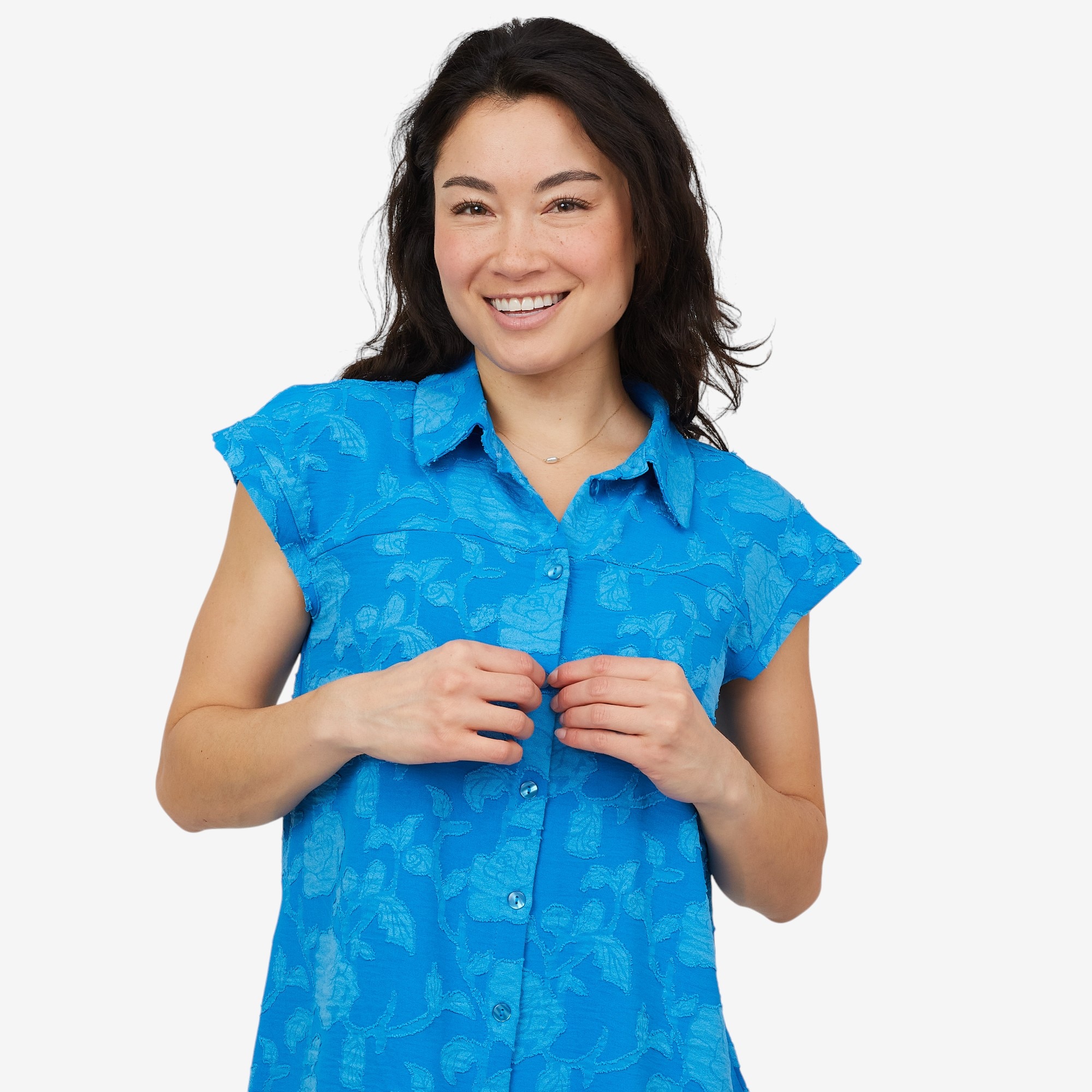 Nina Leonard Textured Wave Button Front Top - TSC.ca
