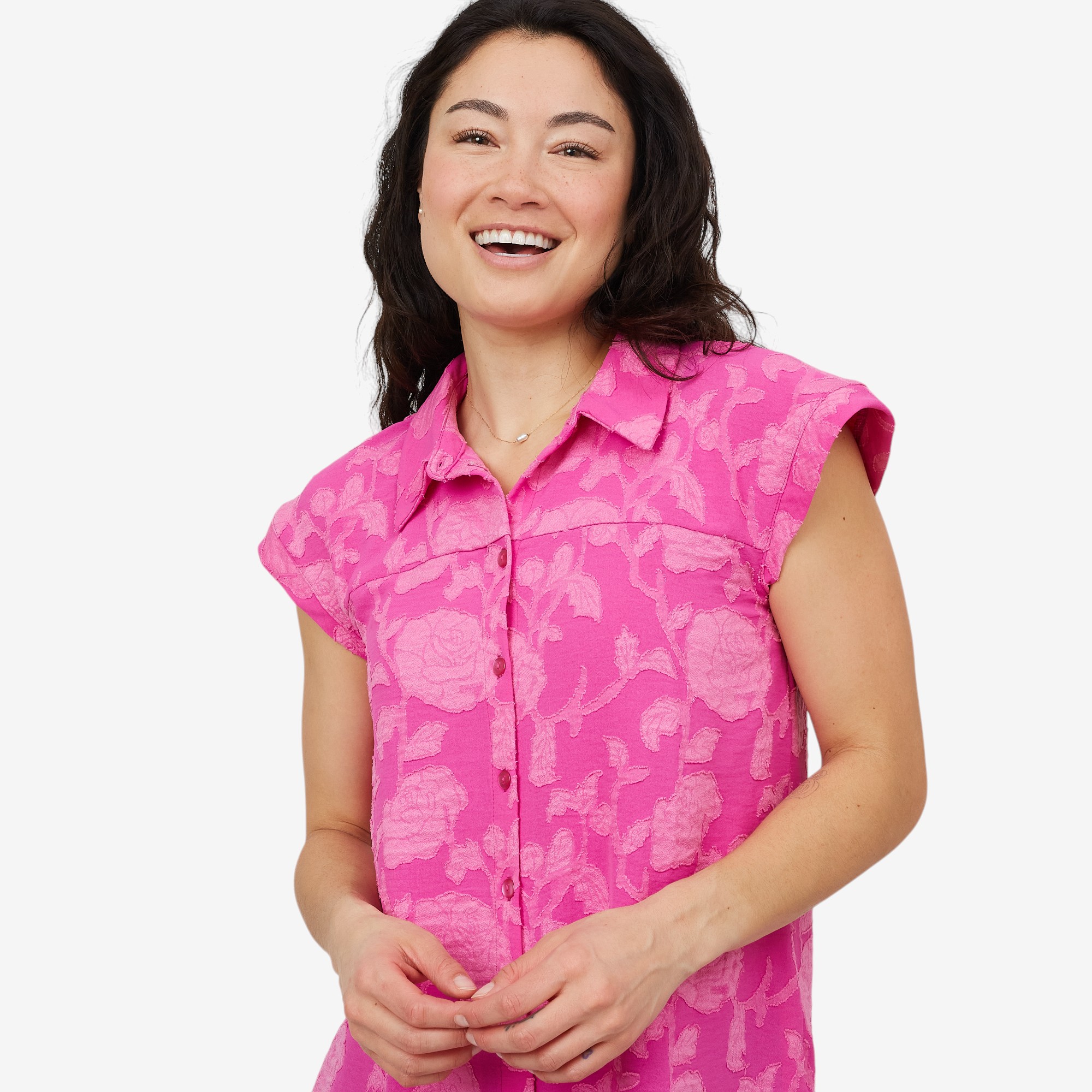 Nina Leonard Textured Wave Button Front Top - TSC.ca
