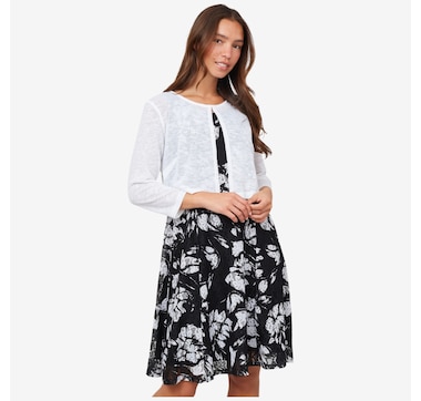 Nina Leonard 2-Piece Sleeveless Printed Lace A-Line Dress & 3/4 Sleeve Bolero